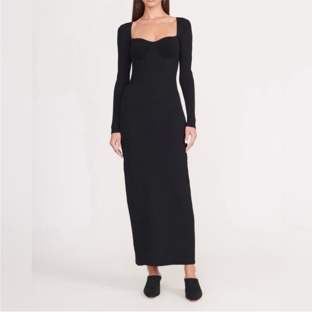 STAUD Silhouette Black Long Sleeve Knit Dress